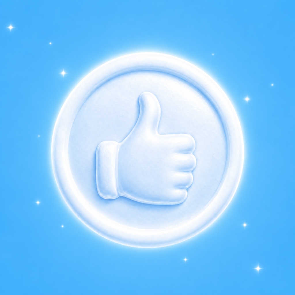 White Goodcoin with a thumbs-up on a bright blue background